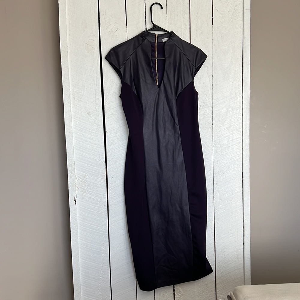 New York and Company Stretch. Purple dress with faux leather accents. Size M.